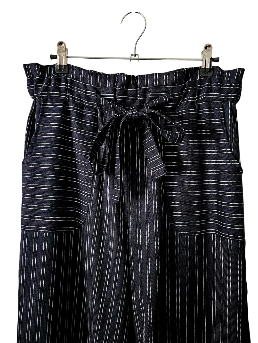 Blue Rain Pinstripe Paperbag Wide Leg Pants - Size M - Picture 3 of 9
